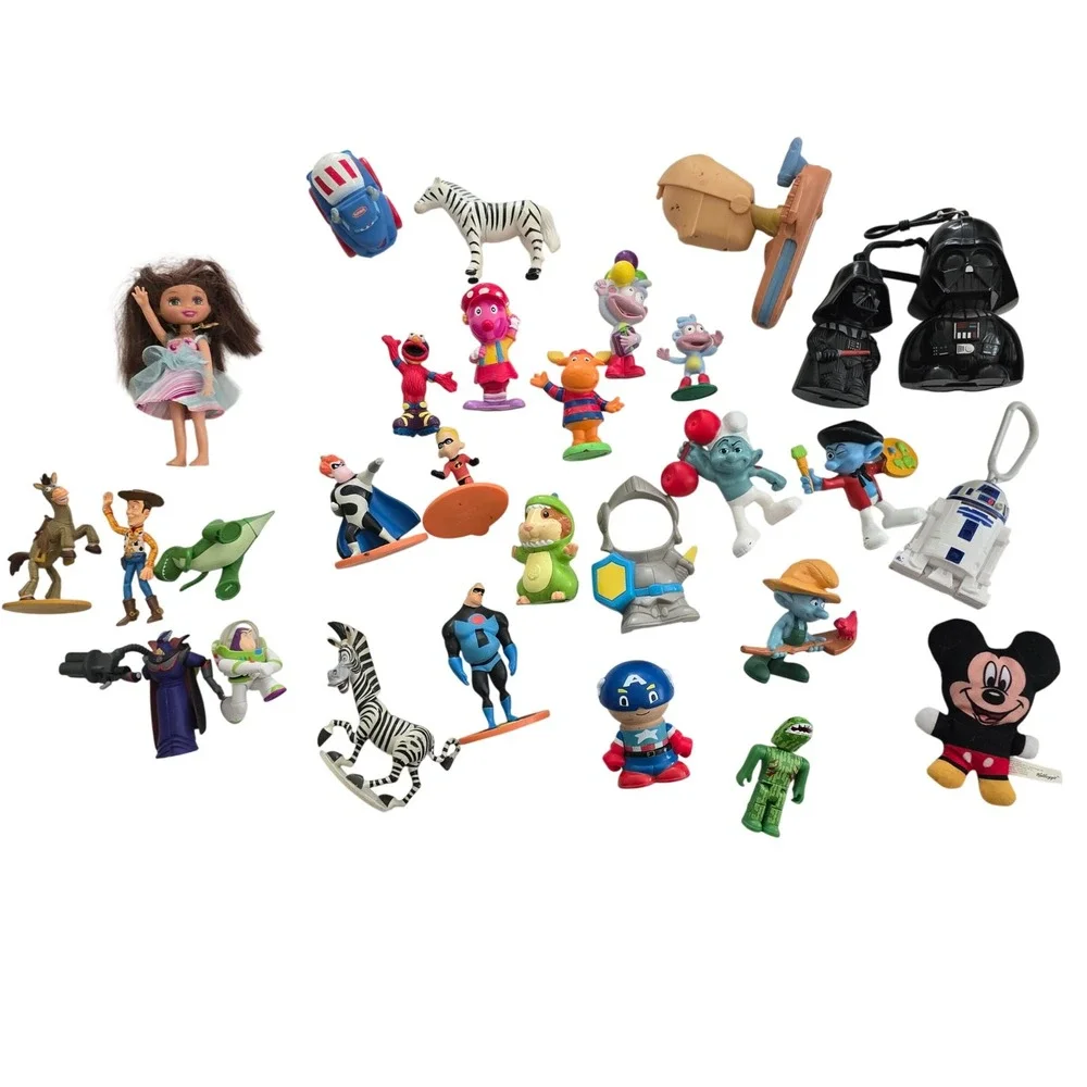 Mixed Toy Figure Lot Disney Pixar Star Wars Smurfs Mickey Mouse 25+pc Multi Good